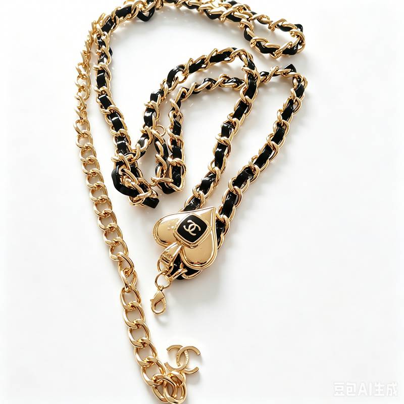 CC heart long leather necklace belt