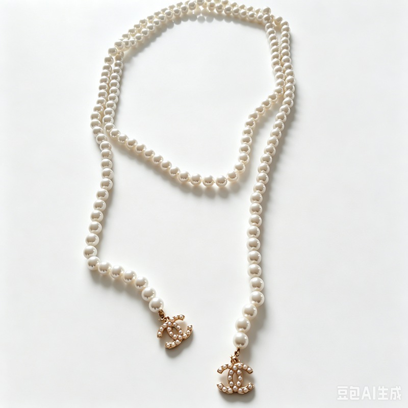 CC pearl long belt necklace