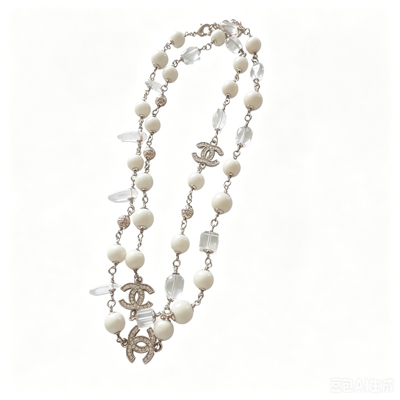 CC pearl crystal long necklace