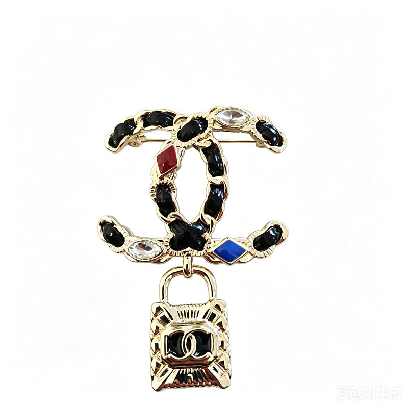 CC Leather Lock Brooch